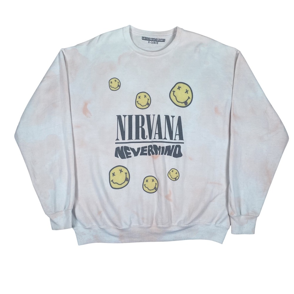 Nirvana Nevermind Sweatshirt Distressed Vintage Couture Womens XL White